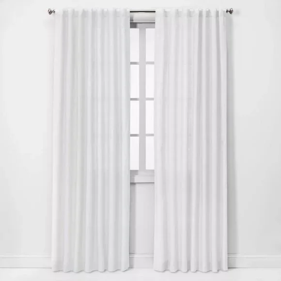 Threshold Light Filtering 100% Linen Single White Curtain Panel 54" x 95" - Picture 1 of 8